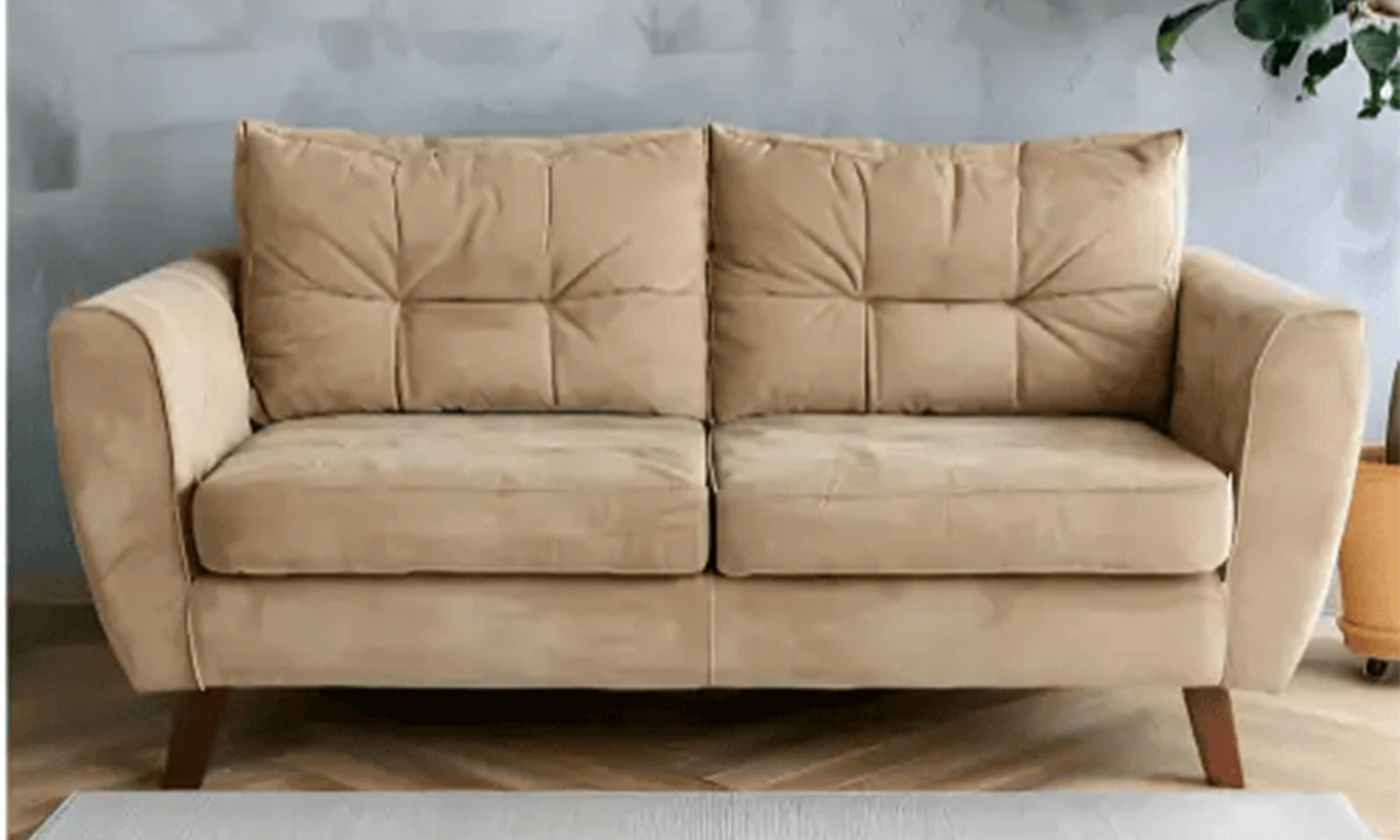 After-4 Fully restored and sanitized beige commercial sofa in a waiting area.